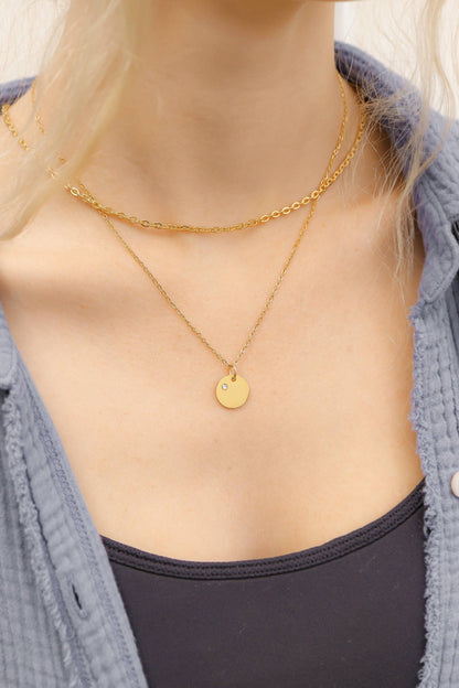 18K Gold PVD Blank Engravable Circle Birthstone Charm: January/Garnet