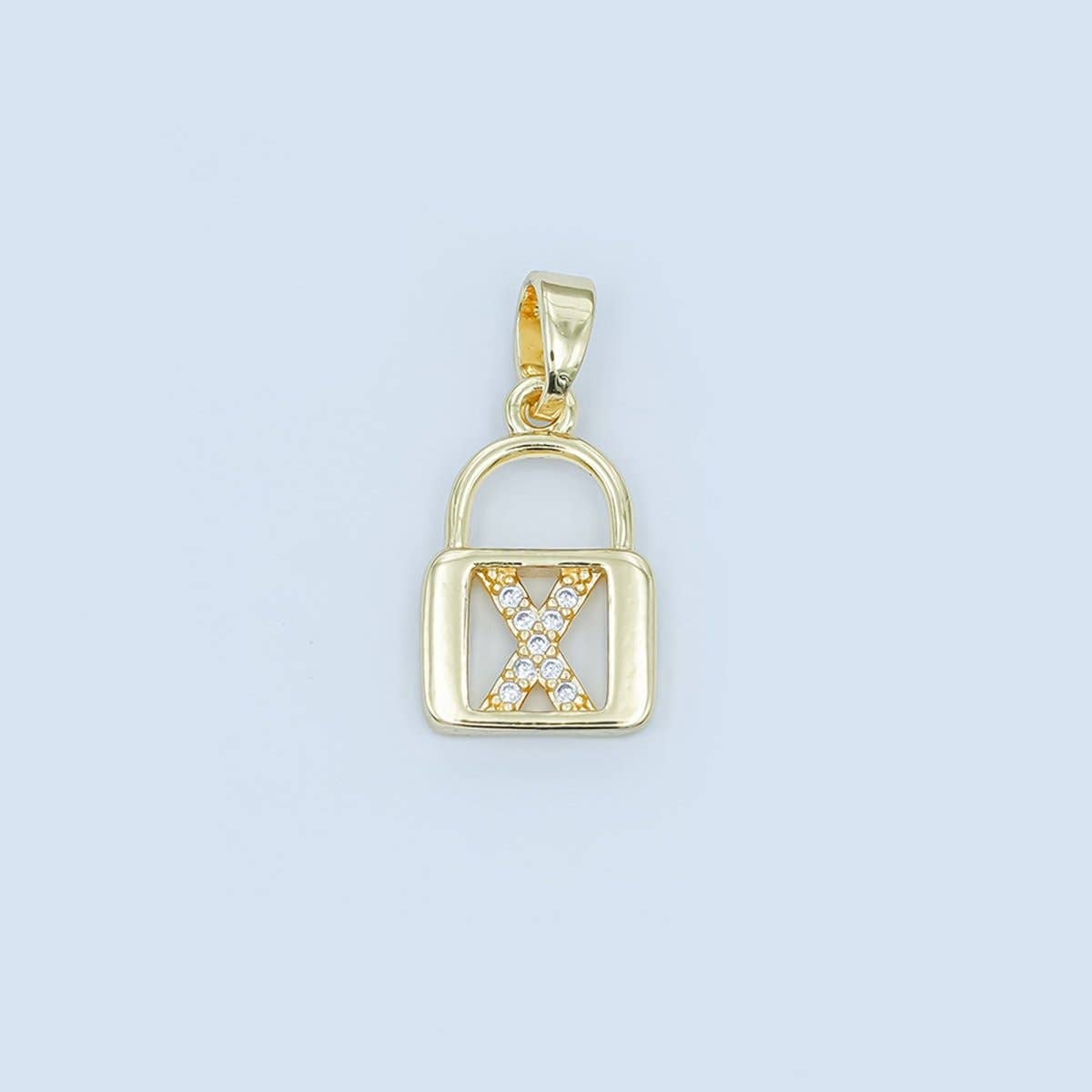 24K Gold Filled Micro Paved Initial Letter Padlock Pendant | A001 - A013: Letter K