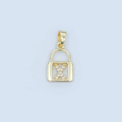 24K Gold Filled Micro Paved Initial Letter Padlock Pendant | A001 - A013: Letter K
