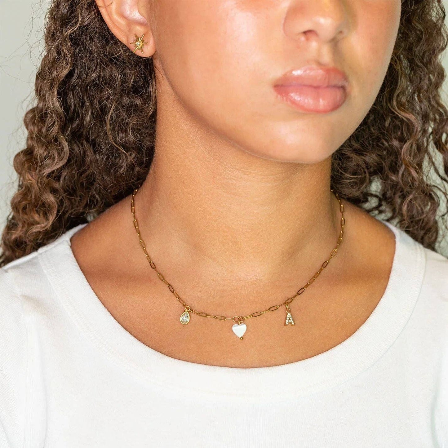 18K Gold PVD Stainless Steel Shell Heart Charm: Gold