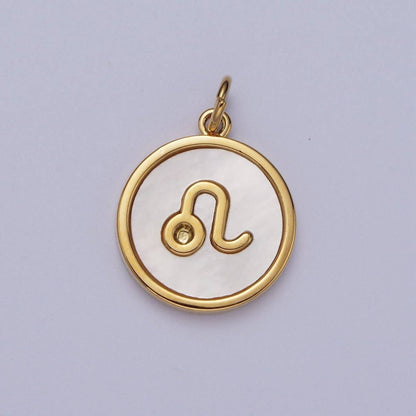24K Gold Filled Zodiac Signs Shell Pearl Round Coin Charm Astrology Jewelry Making | A-A1367-A-A1372: Gemini