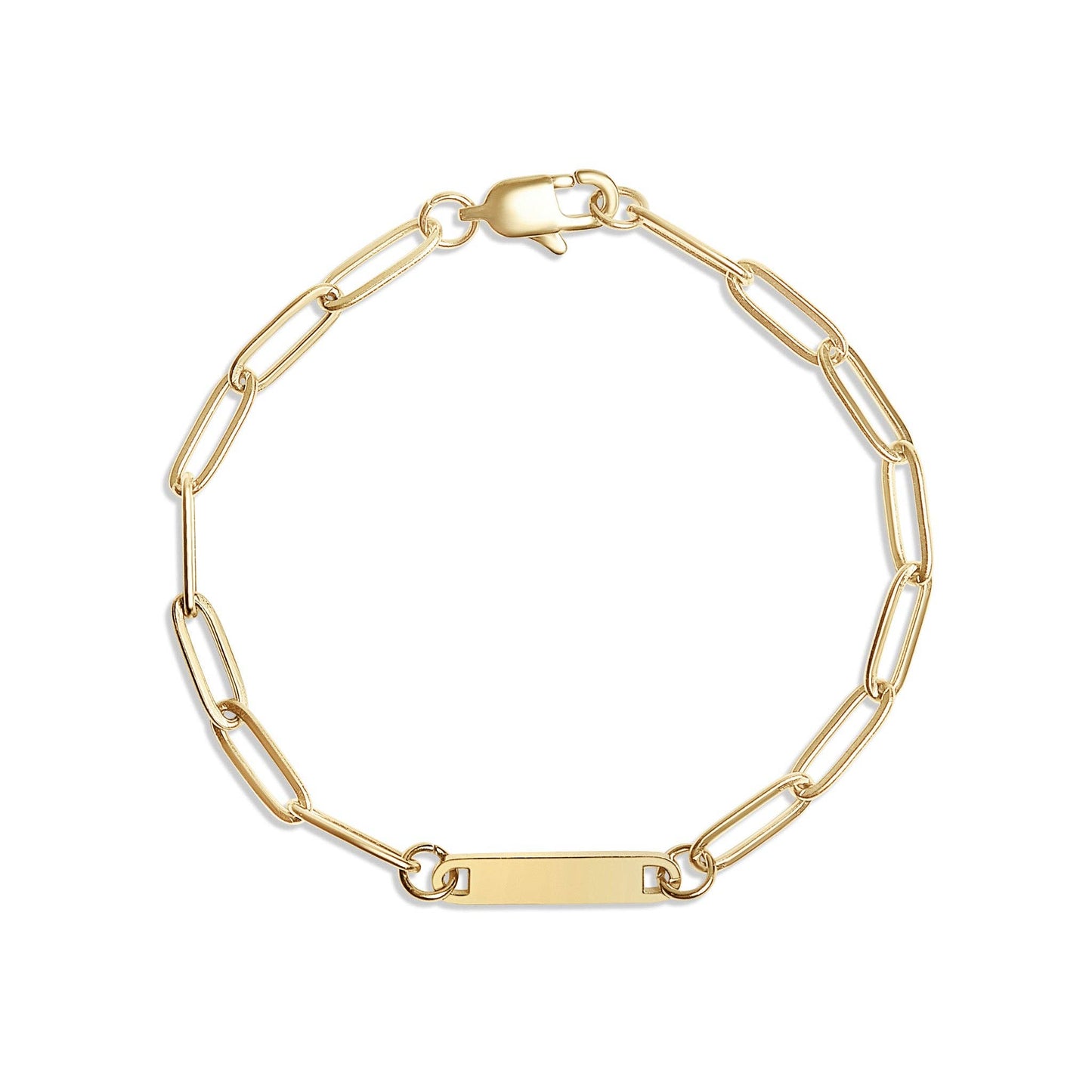 Stainless Steel Engravable Paperclip Bar Bracelet: Gold