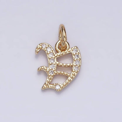 16K Gold Filled Initial Letter Old English Font Personalized Micro Paved Add-On Charm | A-572-A-584: ALL INITIAL