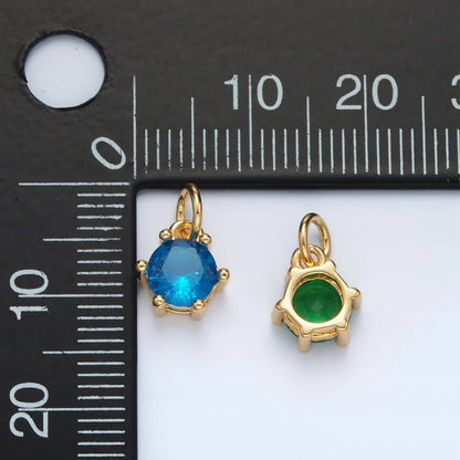24K Gold Filled 8mm Round CZ Birthstone Personalized Charm | AG871 - AG876: December - Zircon