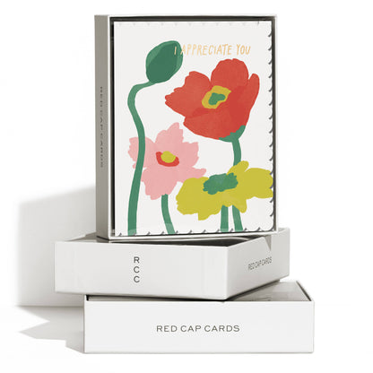 Scalloped Poppy thank you greeting card: Singles