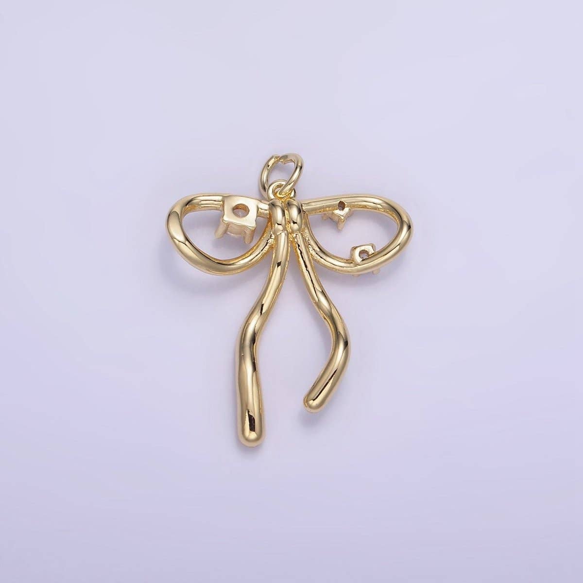 14K Gold Filled CZ Coquette Ribbon Tied Bow Charm | W539