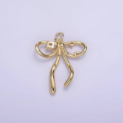 14K Gold Filled CZ Coquette Ribbon Tied Bow Charm | W539
