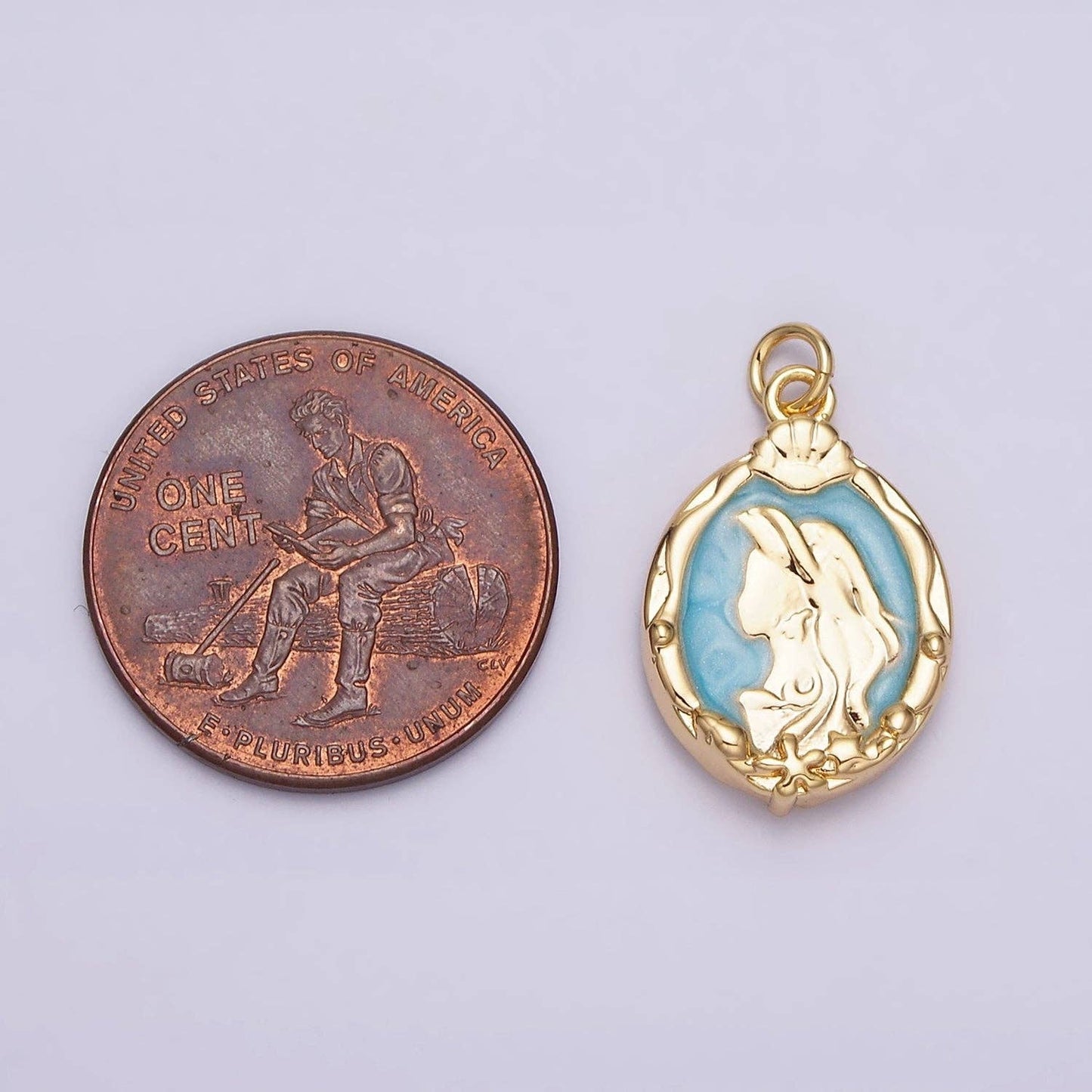 16K Gold Filled Double Sided Princess Mermaid  White, Pink, Blue Sparkly Enamel Charm in Gold & Silver | AC1087 - AC1092: Gold / White