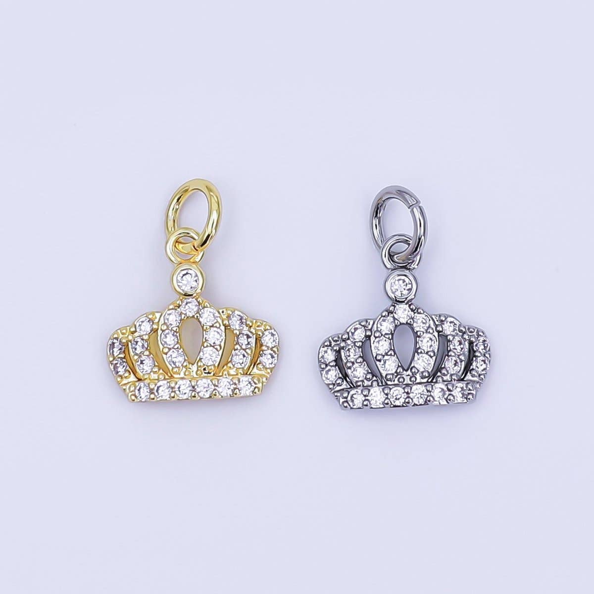 24K Gold Filled Micro Paved CZ Royal Crown Charm in Gold & Silver | AJ299: SILVER
