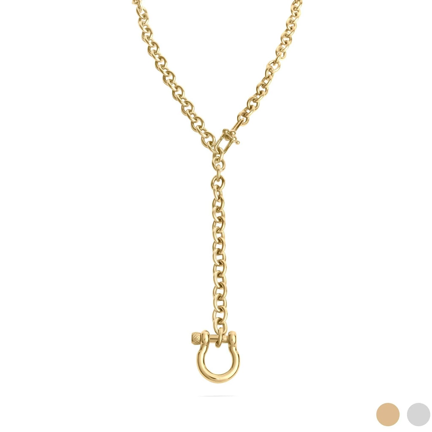 Gold Stainless Steel Y Necklace with Horse shoe Carabiner: Gold