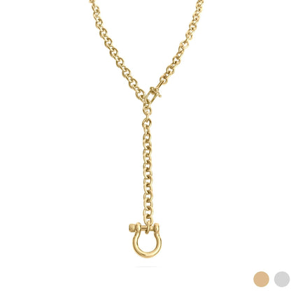 Gold Stainless Steel Y Necklace with Horse shoe Carabiner: Gold