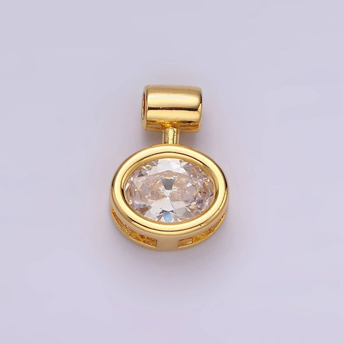 14K Gold Filled Pink, Clear Oval Bezel Pendant | AC805 AC806: Pink