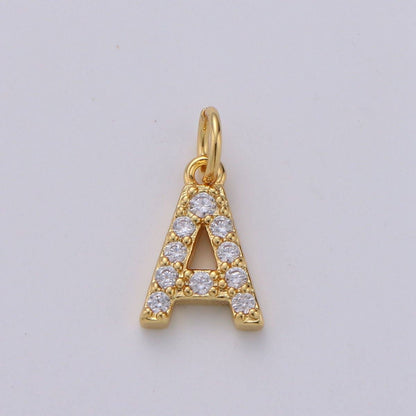 14k Gold Filled Tiny CZ Initial, Letter Alphabet Micro Pave charms Dainty Gold Cubic Pendant Charm for Necklace Bracelet Earring Add on A-099 to A-111: By Set