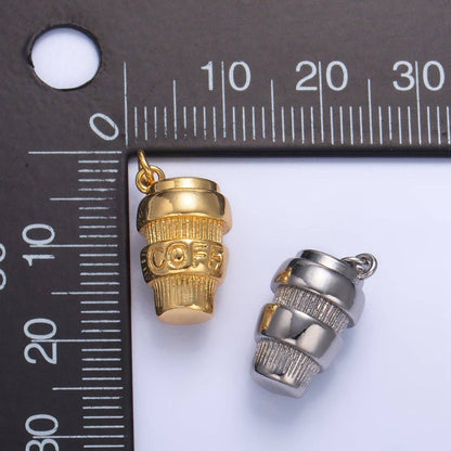 24K Gold Filled Mini 3D Multidimensional Coffee Tumbler Drink Charm in Gold & Silver | W670: Silver
