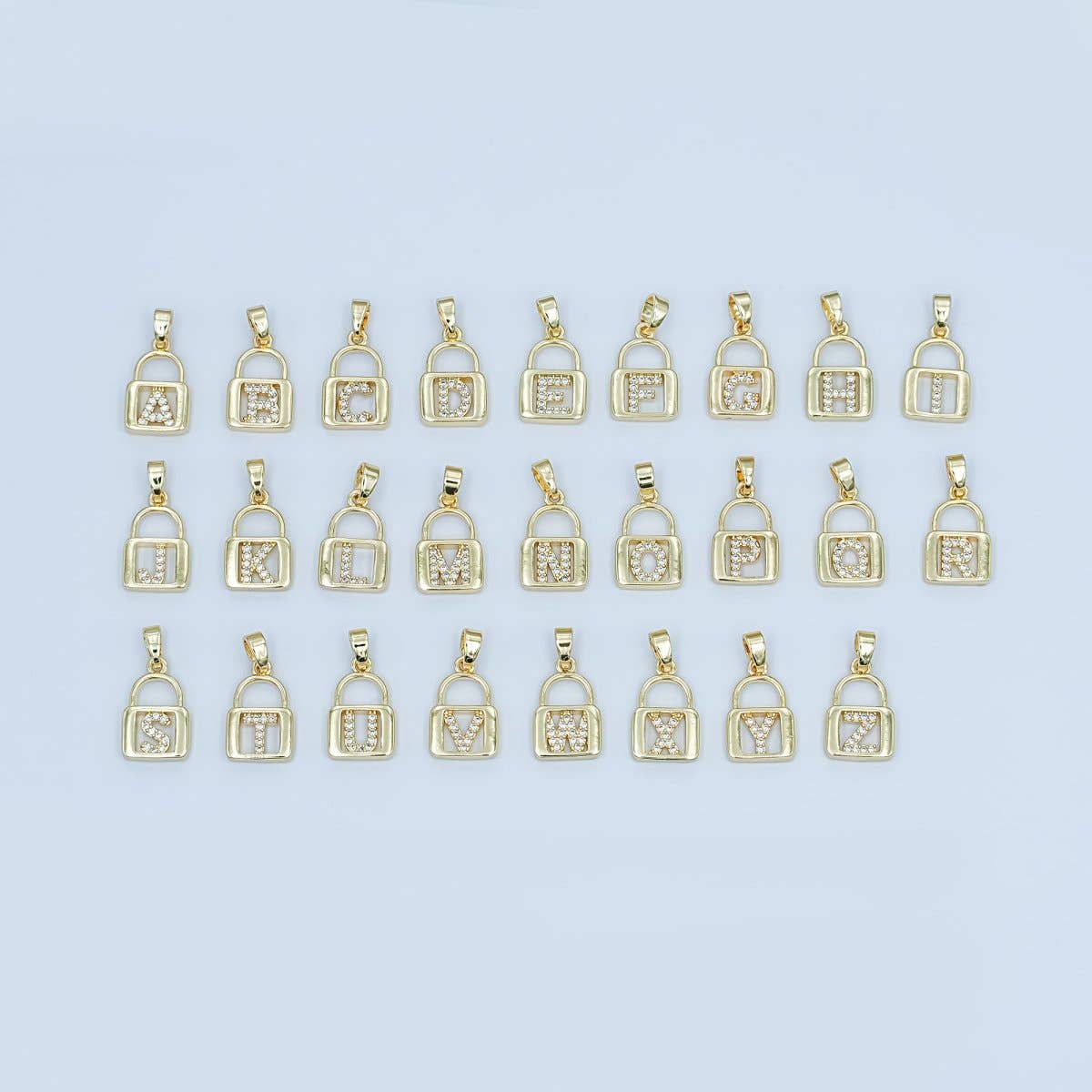 24K Gold Filled Micro Paved Initial Letter Padlock Pendant | A001 - A013: Letter K