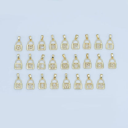 24K Gold Filled Micro Paved Initial Letter Padlock Pendant | A001 - A013: Letter K