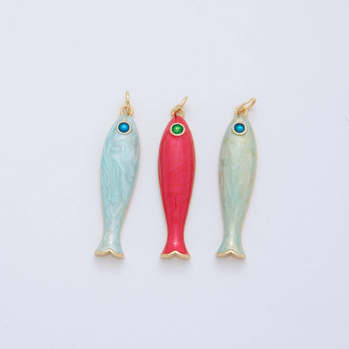 18K Gold Filled Blue, Green, Red Enamel Sardine Fish Charm | AF404 AF-779: Red