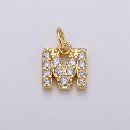 14k Gold Filled Tiny CZ Initial, Letter Alphabet Micro Pave charms Dainty Gold Cubic Pendant Charm for Necklace Bracelet Earring Add on A-099 to A-111: By Set