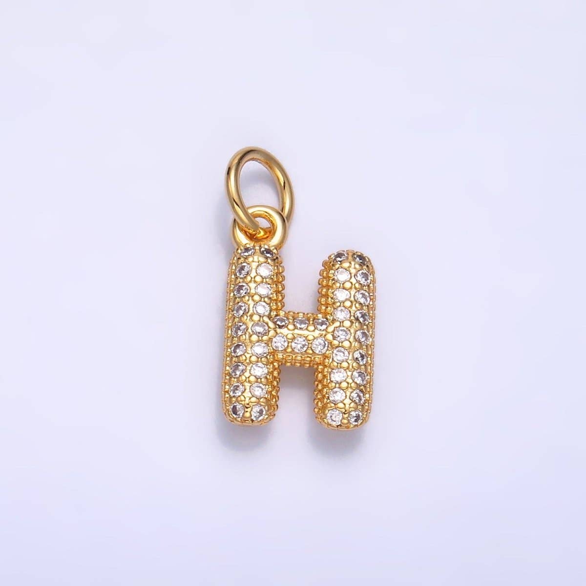 24K Gold Filled Micro Paved CZ Chubby Balloon Initial Letter Pendant | A015 - A027: Set