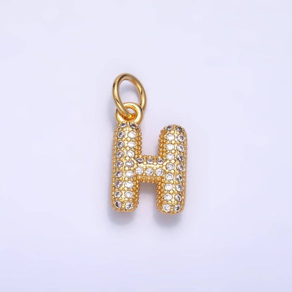 24K Gold Filled Micro Paved CZ Chubby Balloon Initial Letter Pendant | A015 - A027: Set
