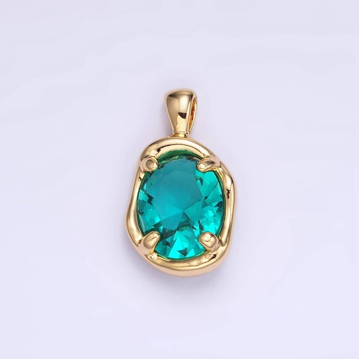 16K Gold Filled Clear, Red, Blue CZ Molten Bezel Pendant | H054 AA1312: Blue