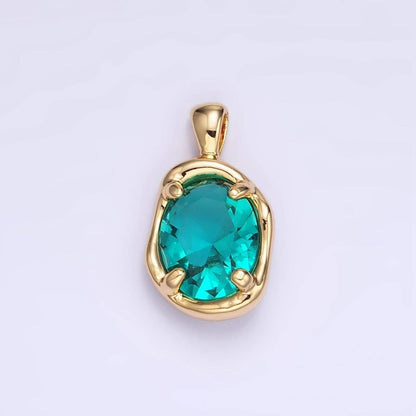 16K Gold Filled Clear, Red, Blue CZ Molten Bezel Pendant | H054 AA1312: Blue