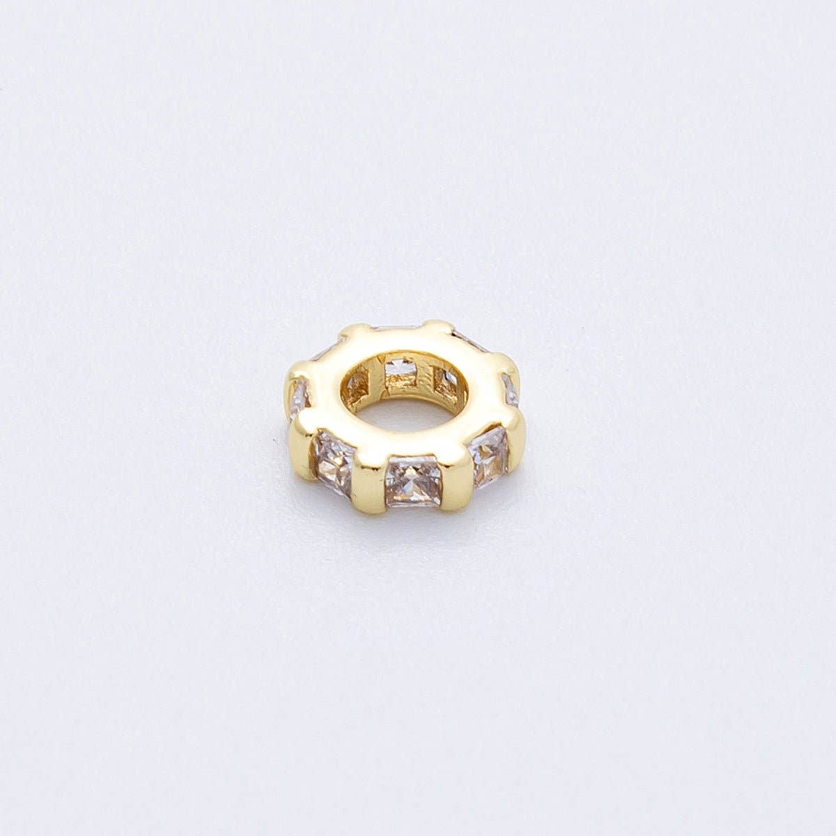 16K Gold Filled 8mm Personalized Birthstone Micro Paved Round CZ Rondelle Spacer Bead | Beads-00152 ~ Beads-00163: October - Pink Tourmaline