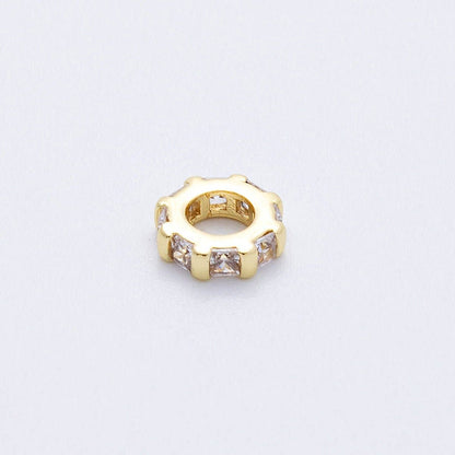 16K Gold Filled 8mm Personalized Birthstone Micro Paved Round CZ Rondelle Spacer Bead | Beads-00152 ~ Beads-00163: October - Pink Tourmaline