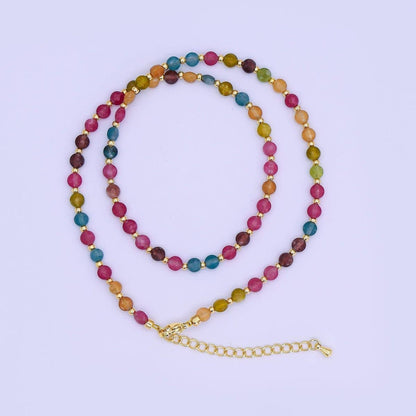 24K Gold Filled 4.5mm Multicolor Natural Gemstone Round Bead 17 Inch Necklace | WA-3151