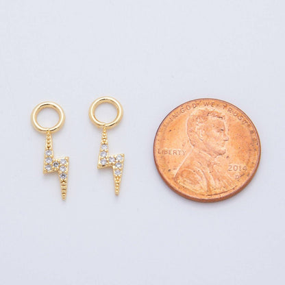 18K Gold Filled Micro Paved Thunder Lightning Bolt Add-On Drop Earring Charm | AF747