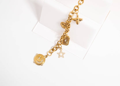 18K Gold Stainless Steel Charm Key Chain: Stainless