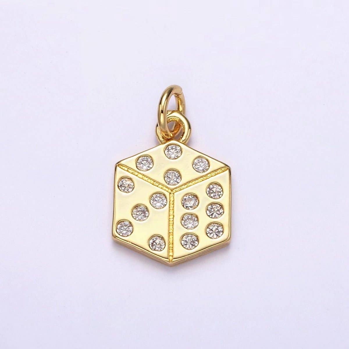 16K Gold Filled Clear CZ Dotted Gambling Dice Cube Charm | AG158