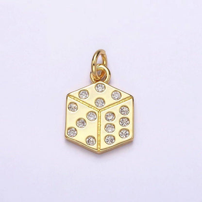16K Gold Filled Clear CZ Dotted Gambling Dice Cube Charm | AG158