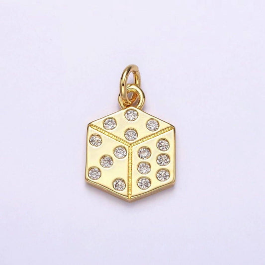 16K Gold Filled Clear CZ Dotted Gambling Dice Cube Charm | AG158