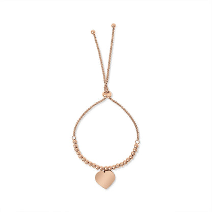 Stainless Steel Adjustable Engravable Heart Beaded Bracelet: Gold