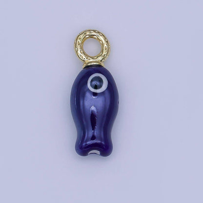 24K Gold Filled 30mm Enamel Fish Sea Animal Ceramic Drop Charm | X794 - X801: White