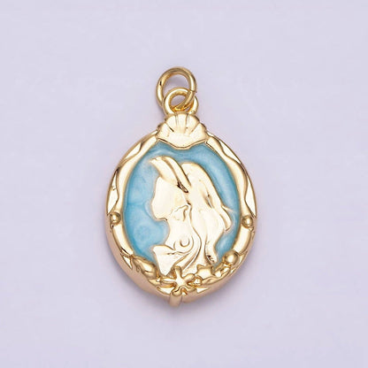 16K Gold Filled Double Sided Princess Mermaid  White, Pink, Blue Sparkly Enamel Charm in Gold & Silver | AC1087 - AC1092: Gold / White