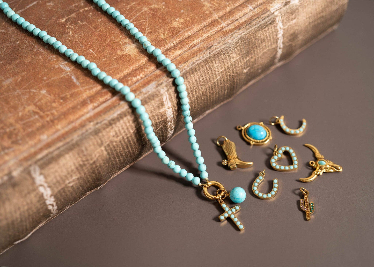 18K Gold PVD Western Charm Bar Charm Set (9pc): Gold