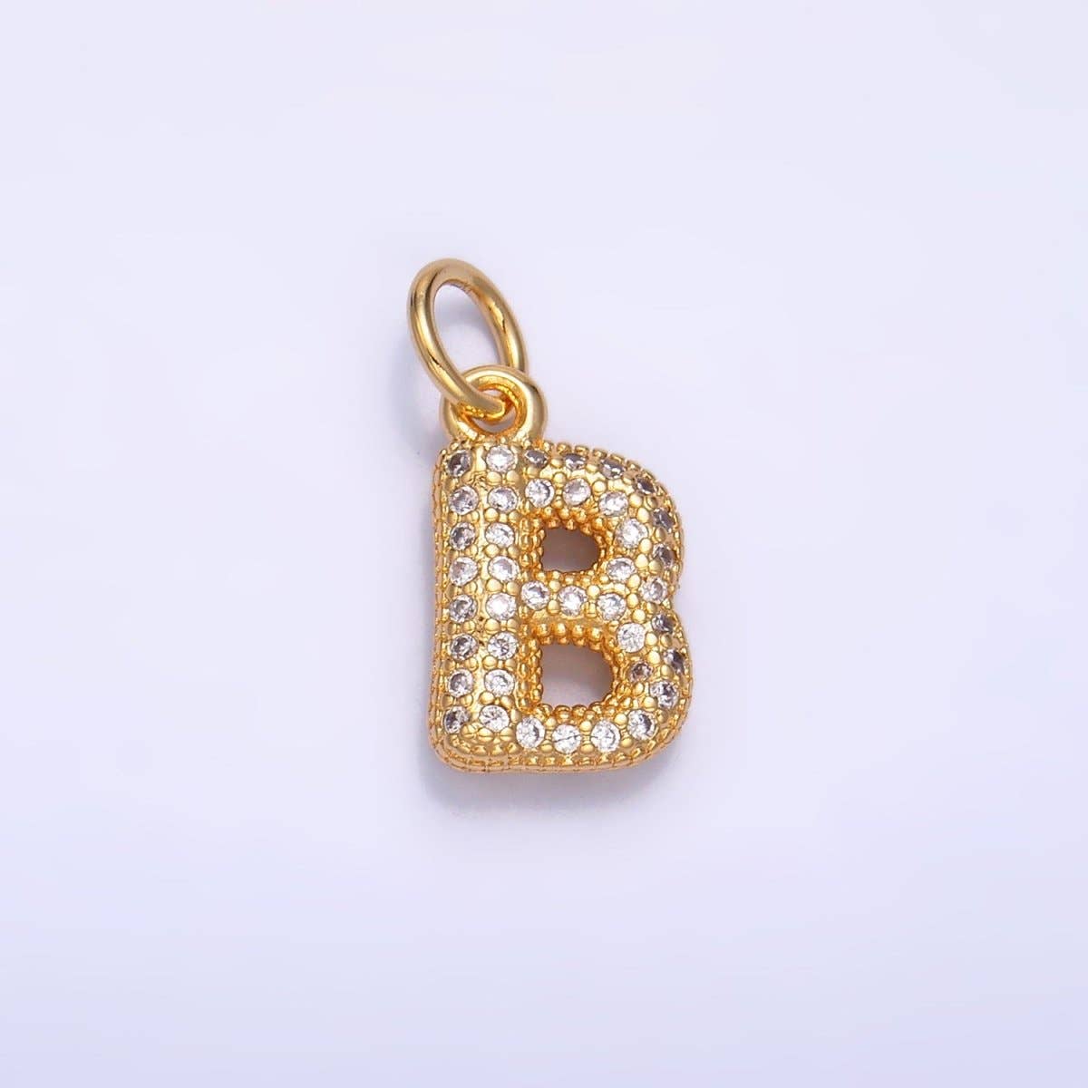 24K Gold Filled Micro Paved CZ Chubby Balloon Initial Letter Pendant | A015 - A027: Set