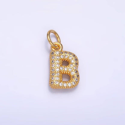24K Gold Filled Micro Paved CZ Chubby Balloon Initial Letter Pendant | A015 - A027: Set