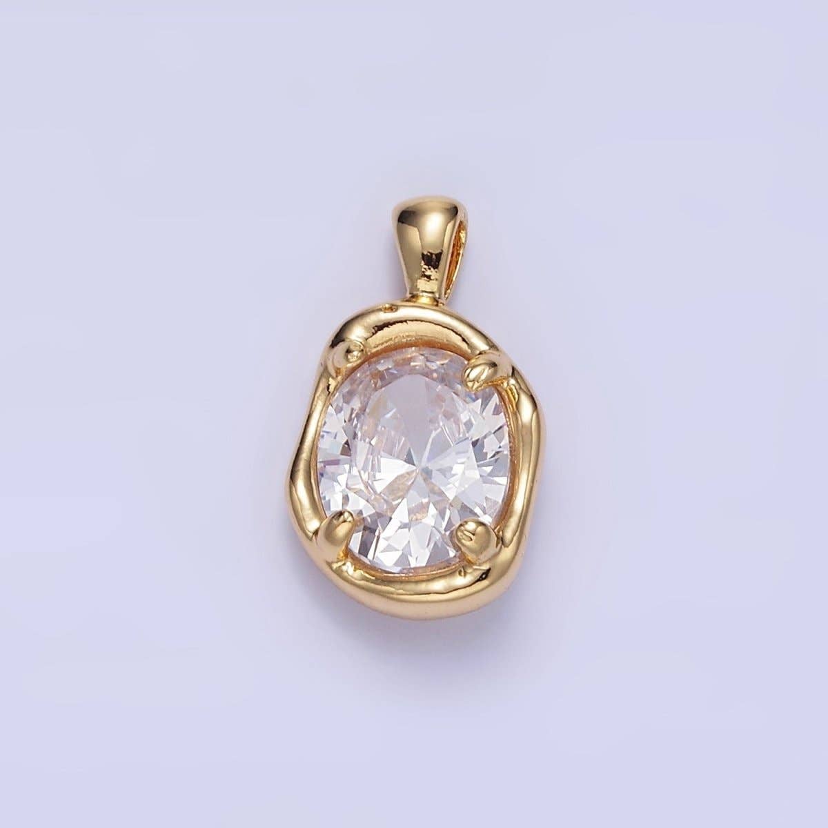 16K Gold Filled Clear, Red, Blue CZ Molten Bezel Pendant | H054 AA1312: Clear
