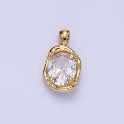 16K Gold Filled Clear, Red, Blue CZ Molten Bezel Pendant | H054 AA1312: Blue