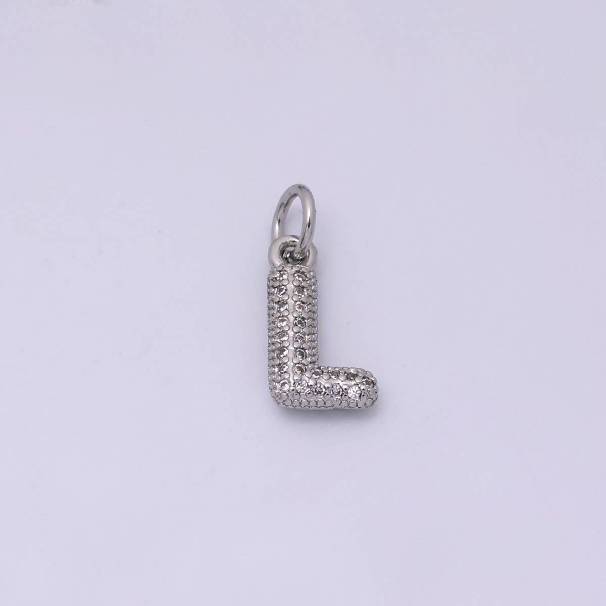 White Gold Filled Micro Paved CZ Chubby Balloon Initial Letter Pendant | A157 - A169: Letter A