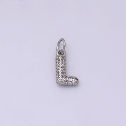 White Gold Filled Micro Paved CZ Chubby Balloon Initial Letter Pendant | A157 - A169: Letter A