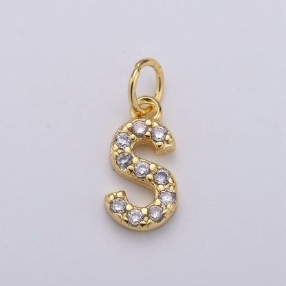 14k Gold Filled Tiny CZ Initial, Letter Alphabet Micro Pave charms Dainty Gold Cubic Pendant Charm for Necklace Bracelet Earring Add on A-099 to A-111: By Set
