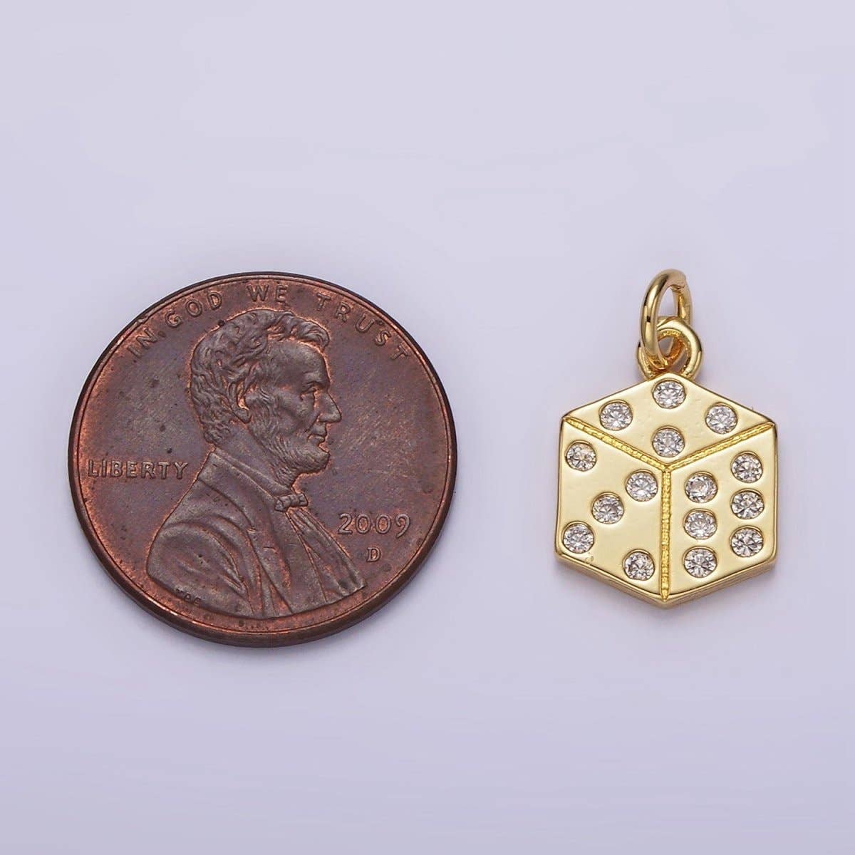 16K Gold Filled Clear CZ Dotted Gambling Dice Cube Charm | AG158