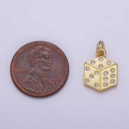 16K Gold Filled Clear CZ Dotted Gambling Dice Cube Charm | AG158