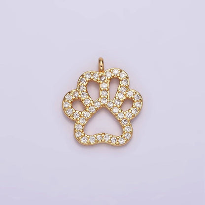16K Gold Filled Clear Micro Paved CZ Pawprint Pet Animal Open Charm | AG100