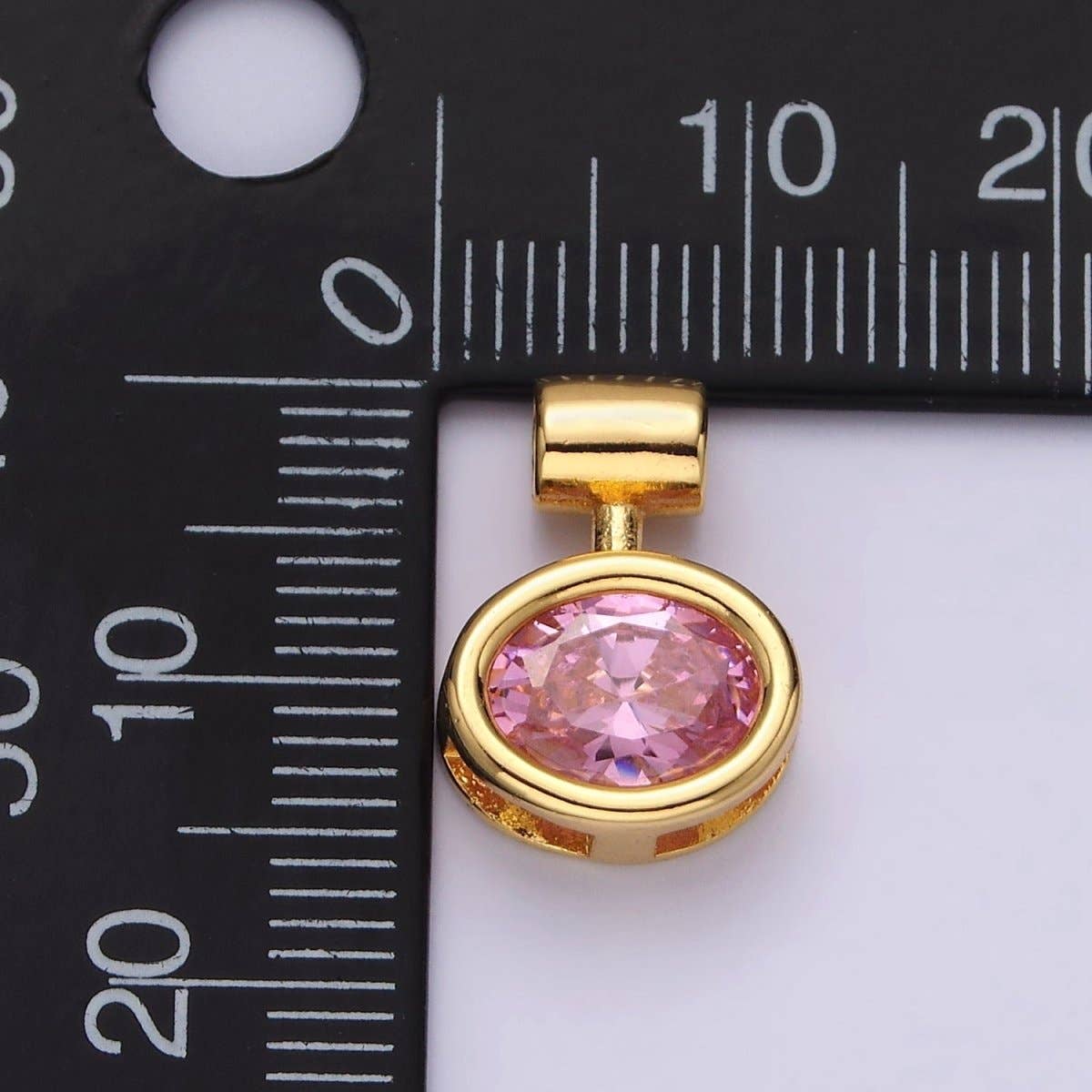 14K Gold Filled Pink, Clear Oval Bezel Pendant | AC805 AC806: Pink
