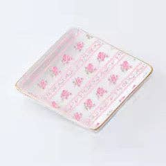 Ceramic Jewelry Trinket Tray with Gold Rim – 4” Square Catchall Dish: Cowboy Coquette